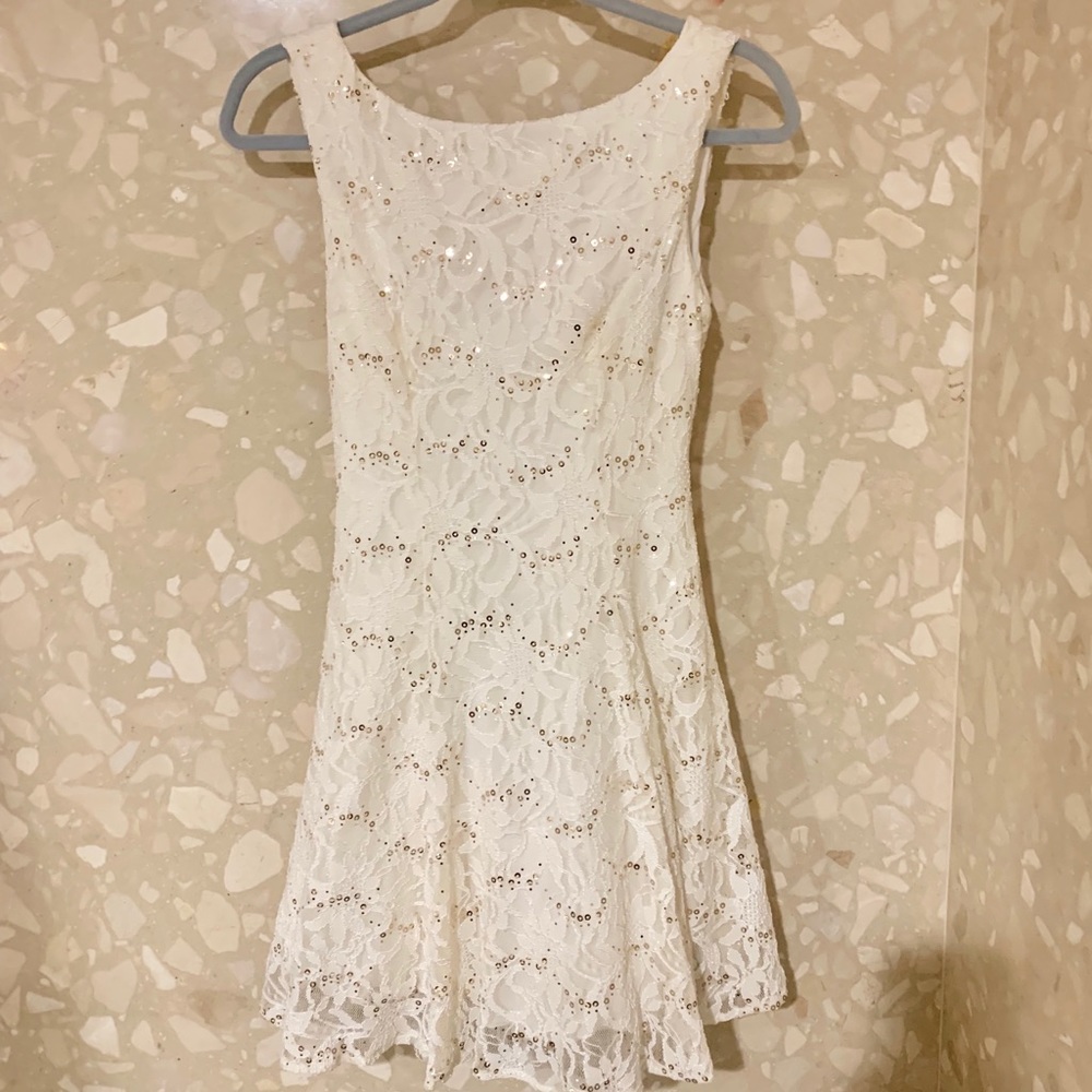 White with gold sequin mini dress - Picture 3 of 6